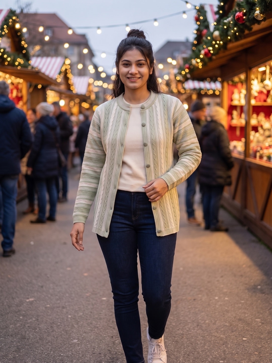 Light Green Woolen Knit Cardigan - Image 2