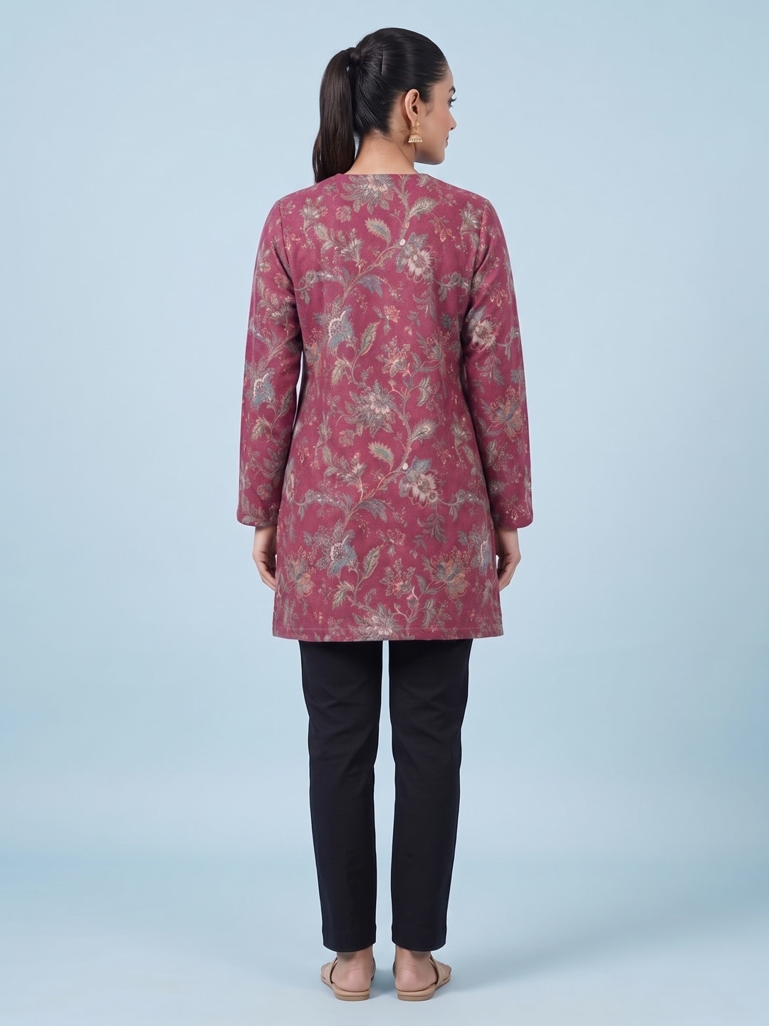 Peachmode DPINK Woolen Floral Printed Kurti - Image 4