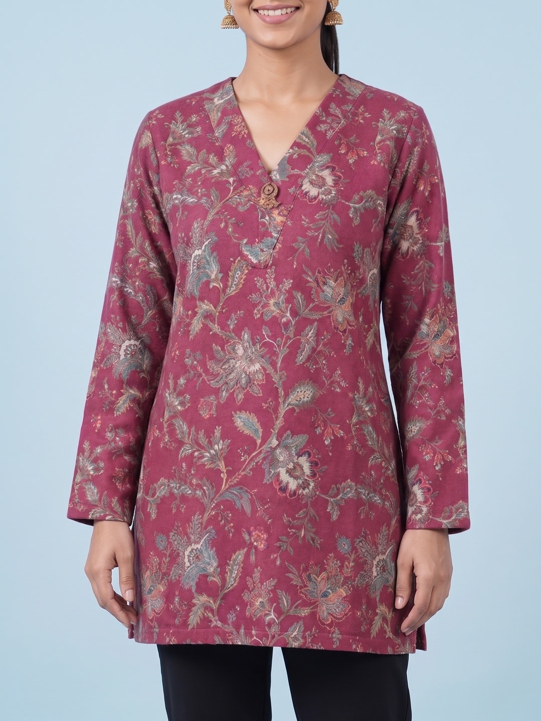 Peachmode DPINK Woolen Floral Printed Kurti - Image 5