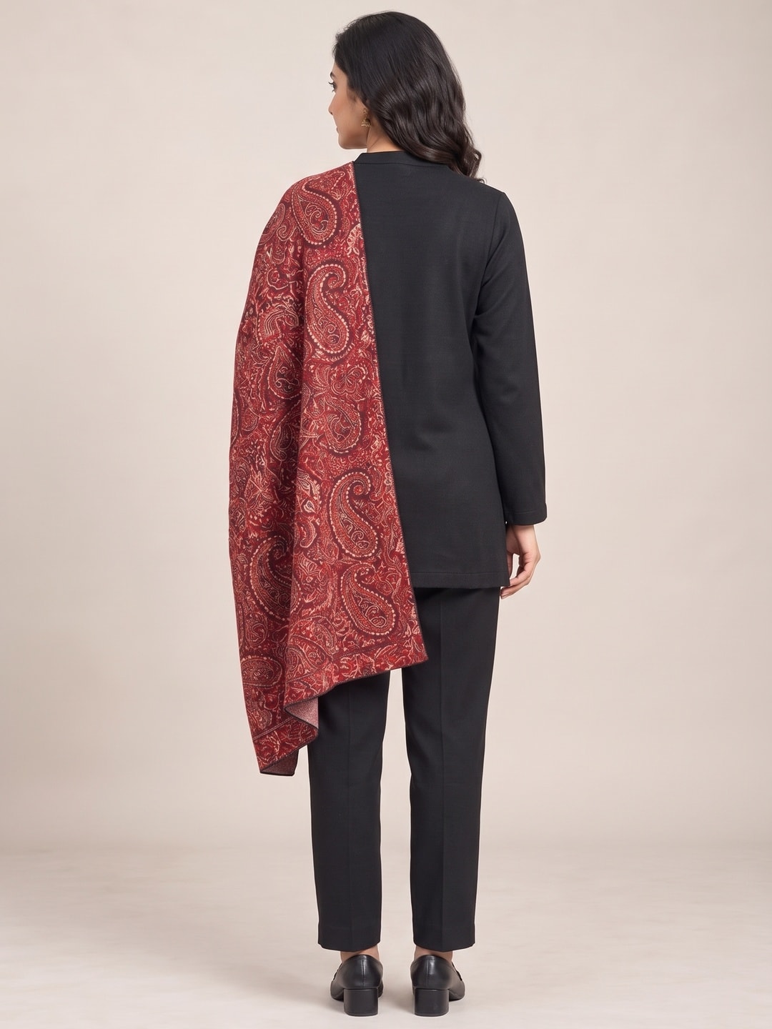 Peachmode Maroon Paisley Woolen Top Bottom Set - Image 4