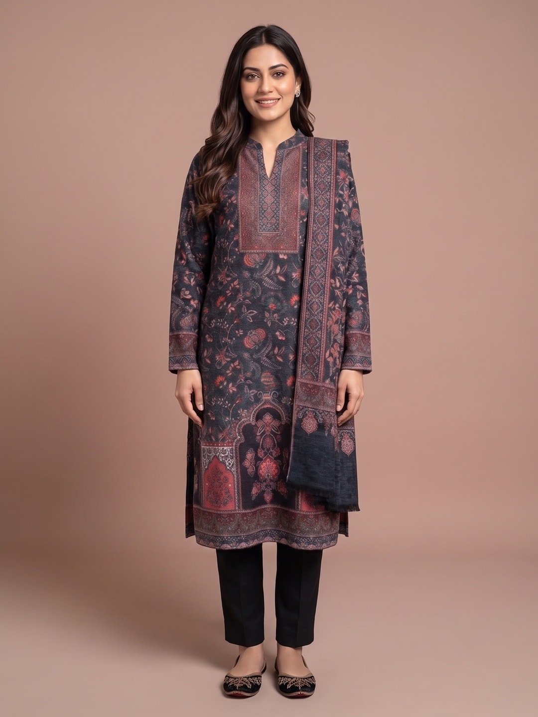 Peachmode Navy Blue Woolen Salwar Suit - Image 1