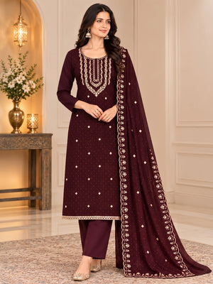 Peachmode Coffee Brown Zari Work Georgette Dress Material - Image 2
