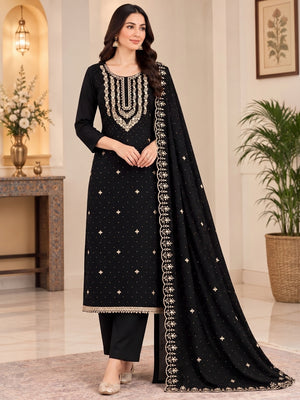Peachmode Black Zari Work Georgette Dress Material - Image 2