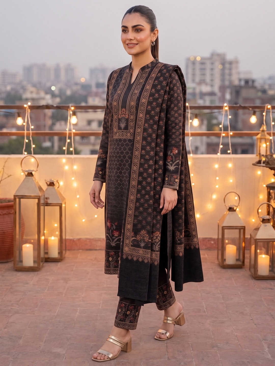 Peachmode Black Woolen Salwar Suit - Image 2