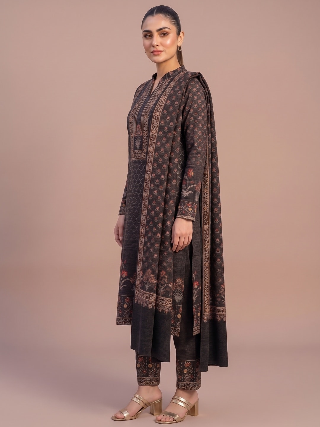 Peachmode Black Woolen Salwar Suit - Image 3