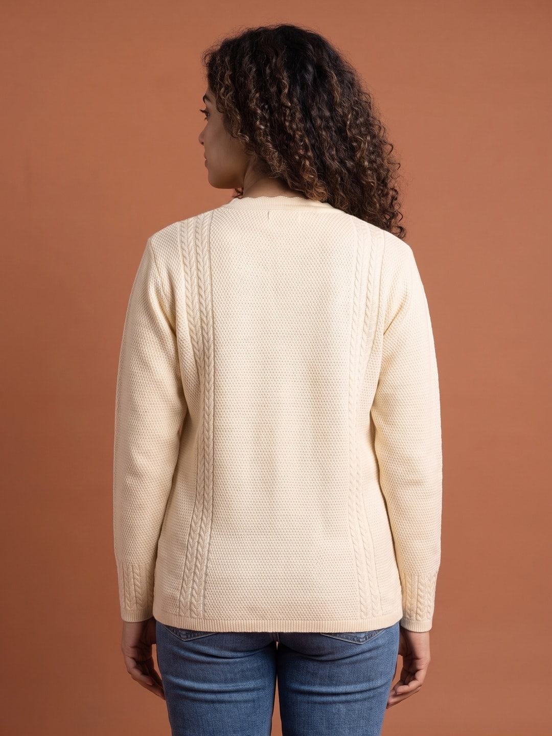 Cream Woolen Knit Cardigan - Image 4