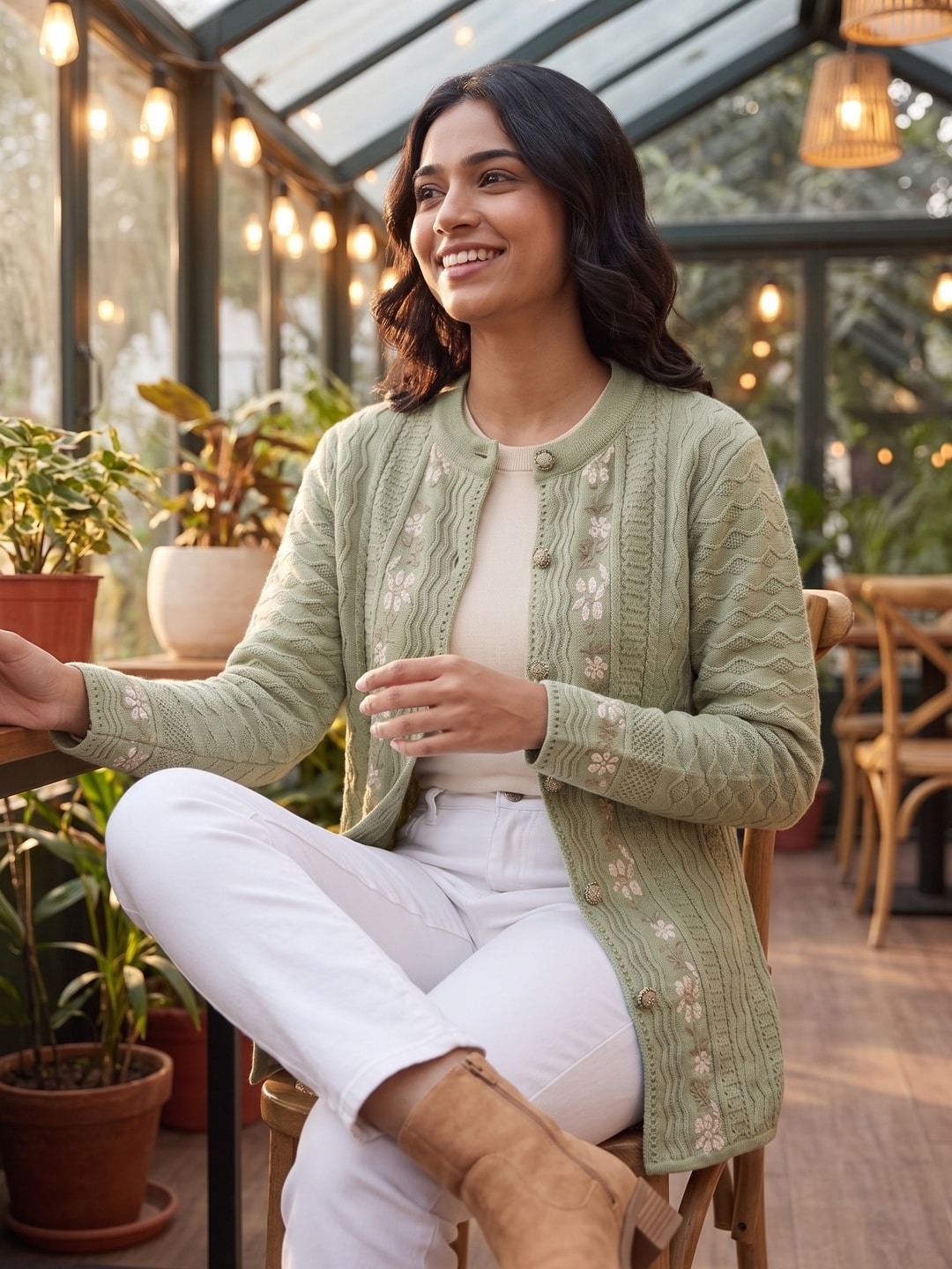 Green Woolen Knit Cardigan - Image 2