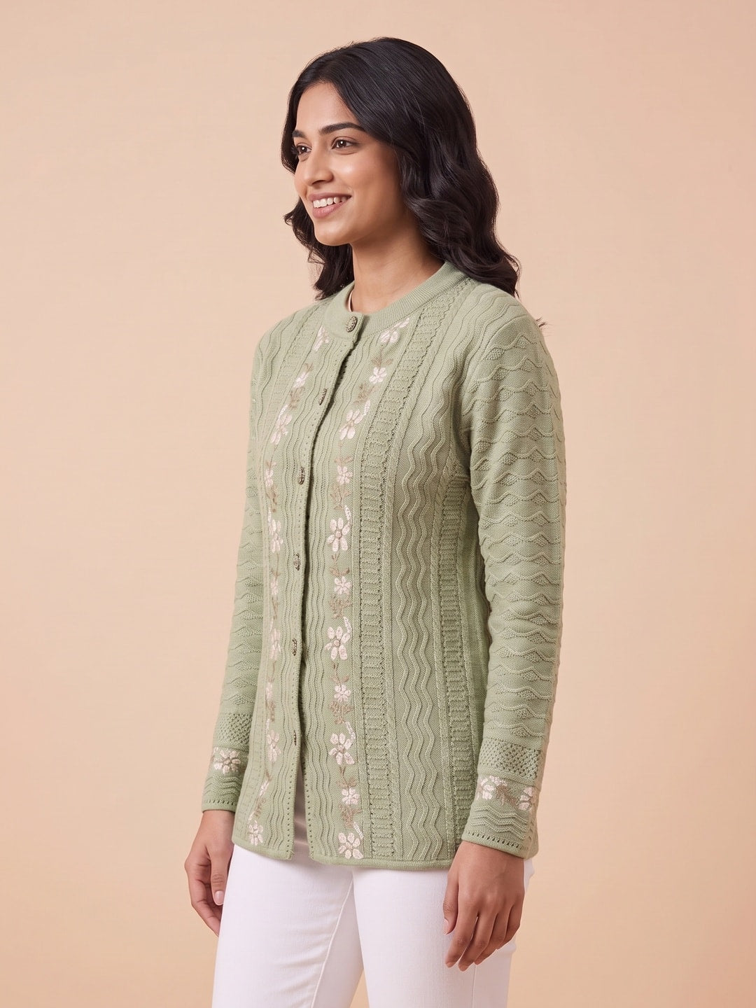 Green Woolen Knit Cardigan - Image 3