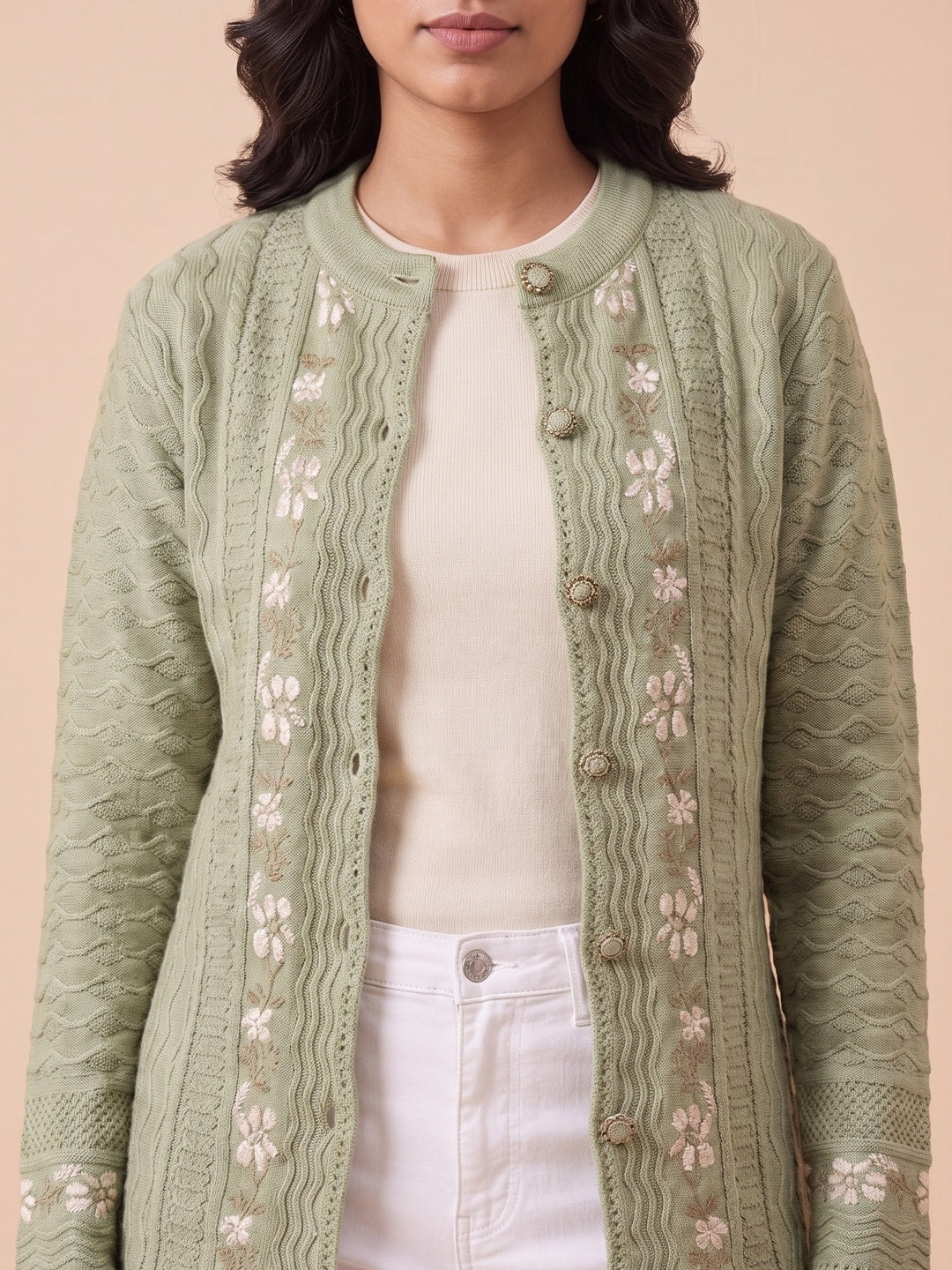 Green Woolen Knit Cardigan - Image 5
