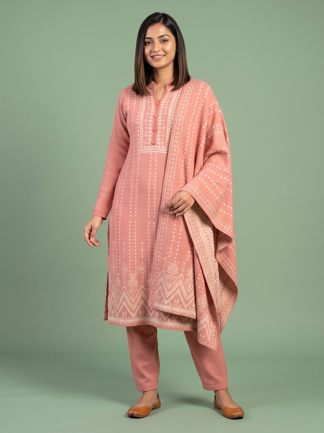 Peachmode Peach Woolen Salwar Suit - Image 1