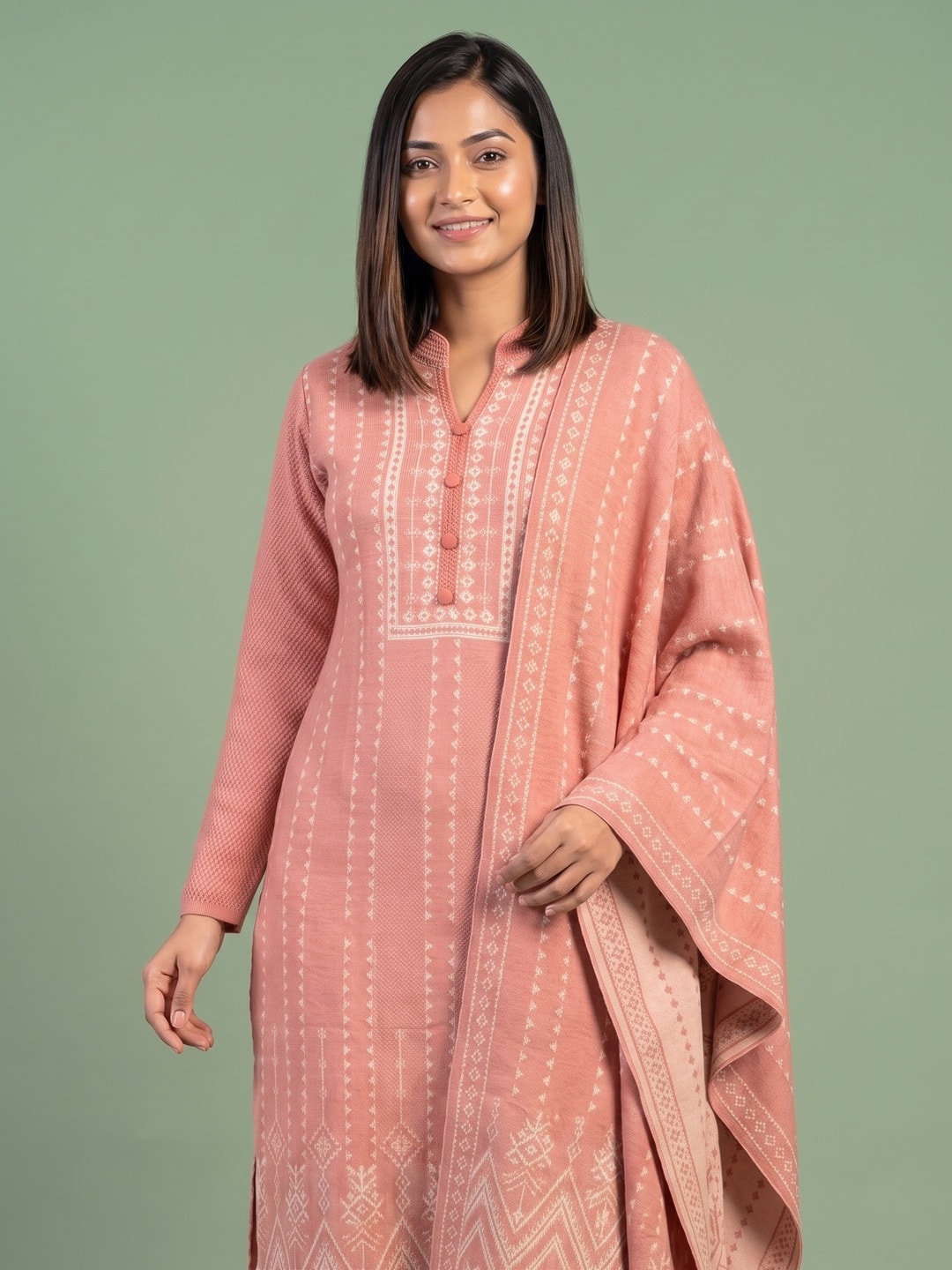 Peachmode Peach Woolen Salwar Suit - Image 5