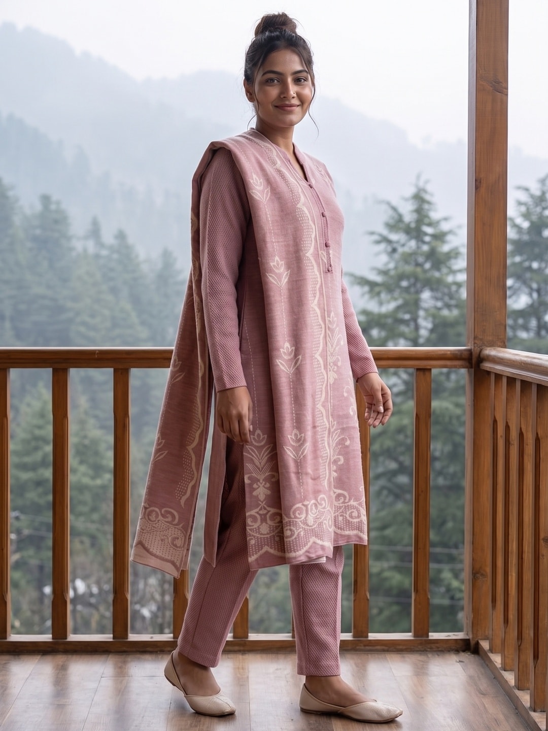 Peachmode Pink Woolen Salwar Suit - Image 2
