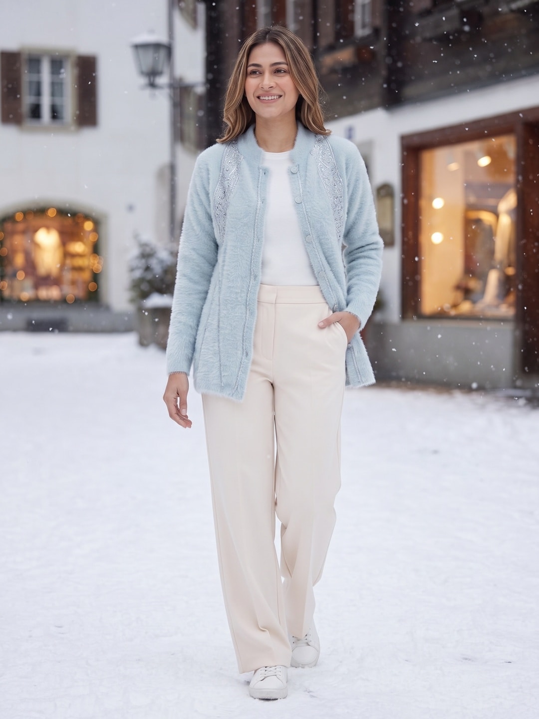 Blue Woolen Knit Cardigan - Image 2