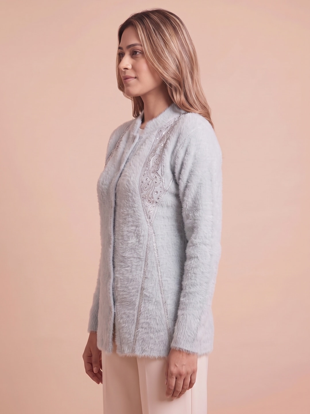 Blue Woolen Knit Cardigan - Image 3