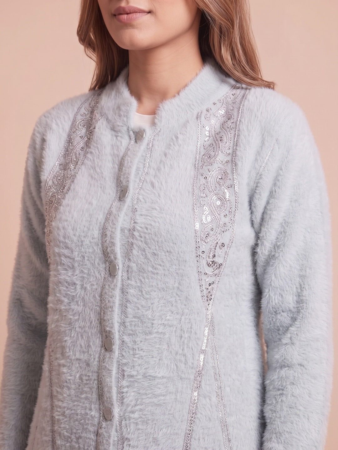 Blue Woolen Knit Cardigan - Image 5
