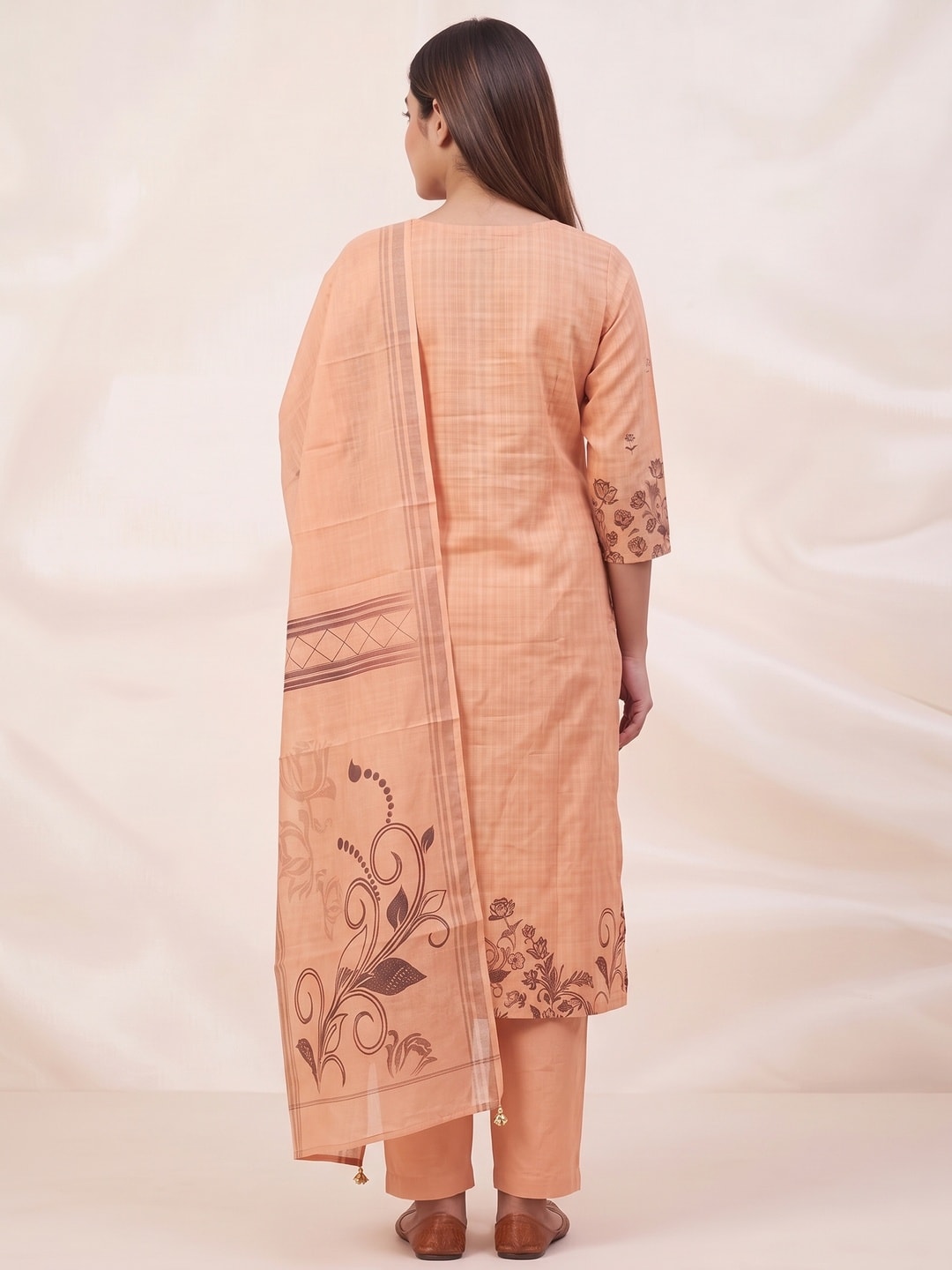 Peachmode Peach Linen Cotton Digital Printed Salwar Suit Set - Image 4