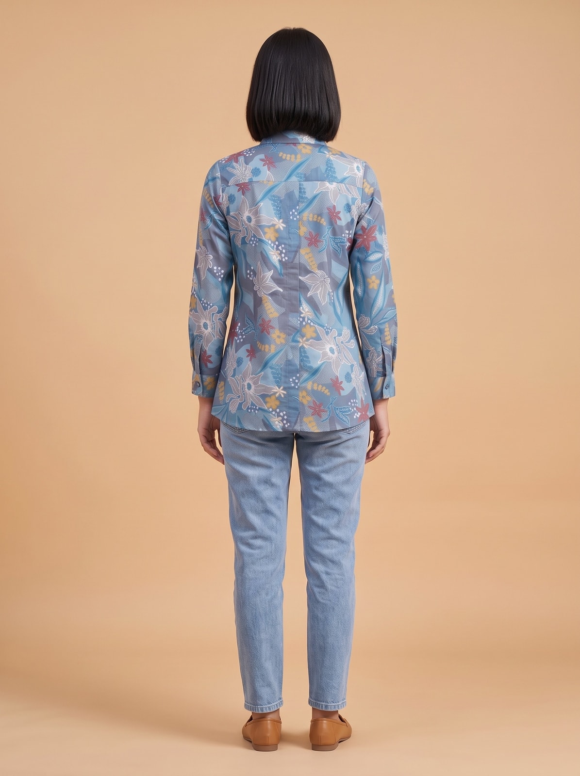 Peachmode Blue Floral Print Cotton Shirt - Image 4