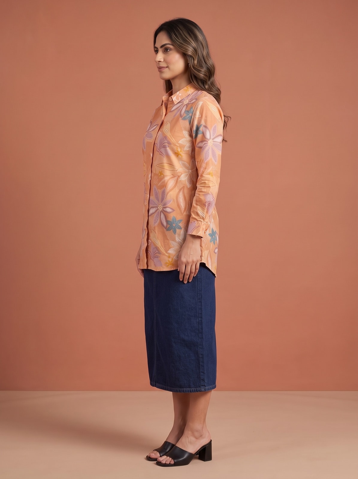 Peachmode Peach Floral Print Cotton Shirt - Image 3