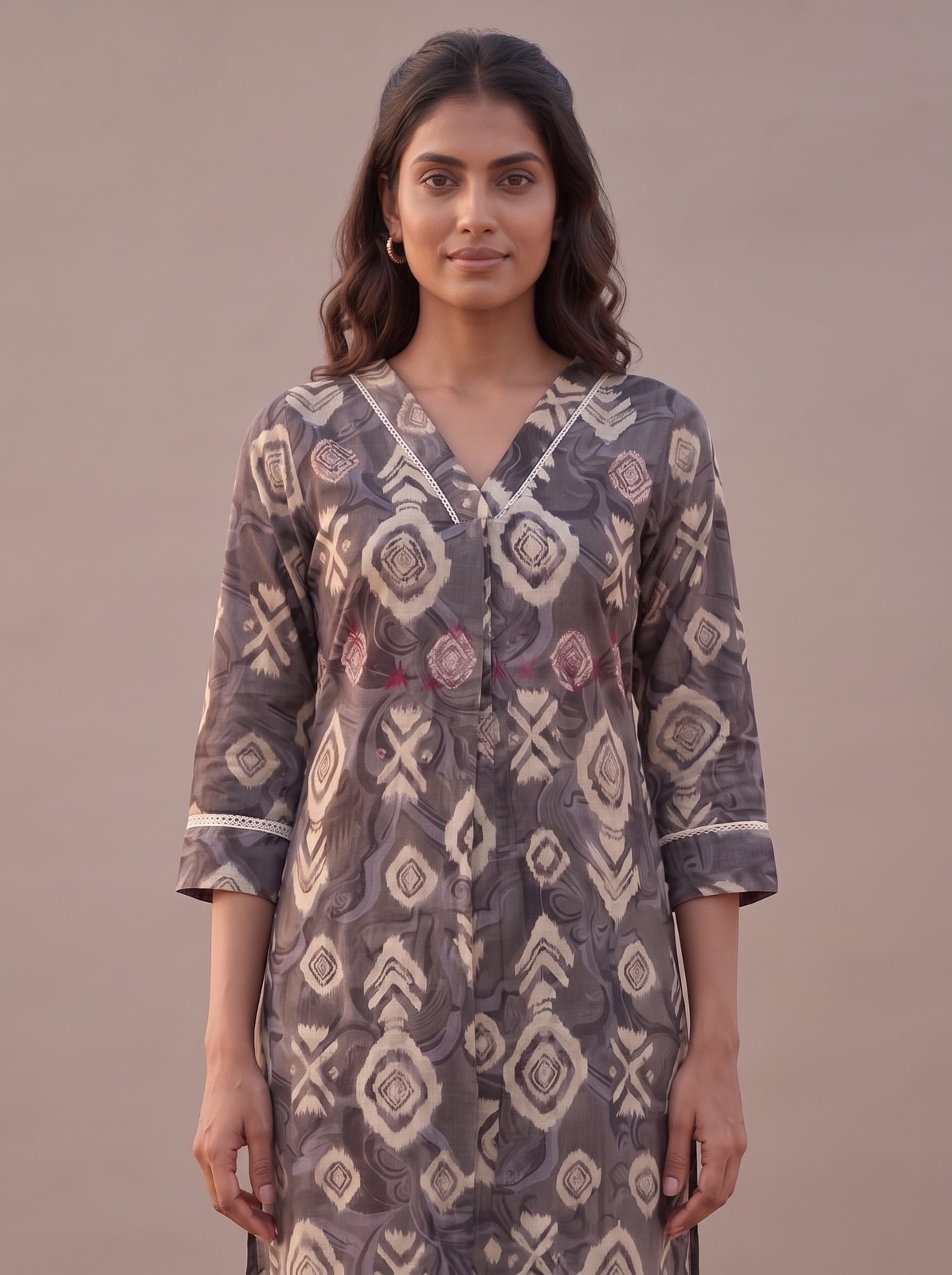 Peachmode Grey Viscose Blend Geometric Printed Kurti - Image 5