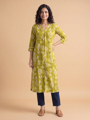 Green Viscose Blend Geometric Printed Kurti - Image 1