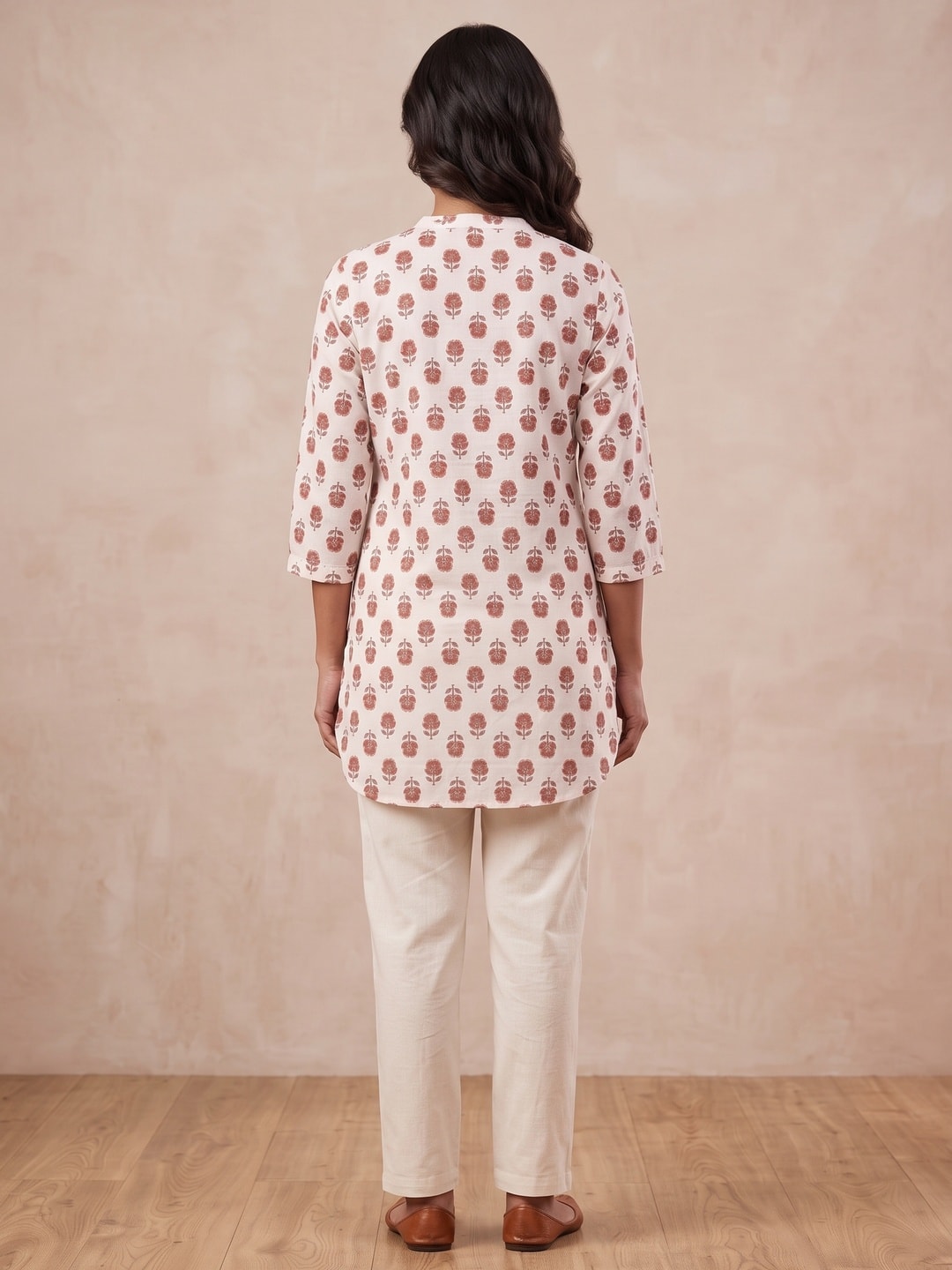 Rust and White Pure Cotton Floral Printed Top - Image 4