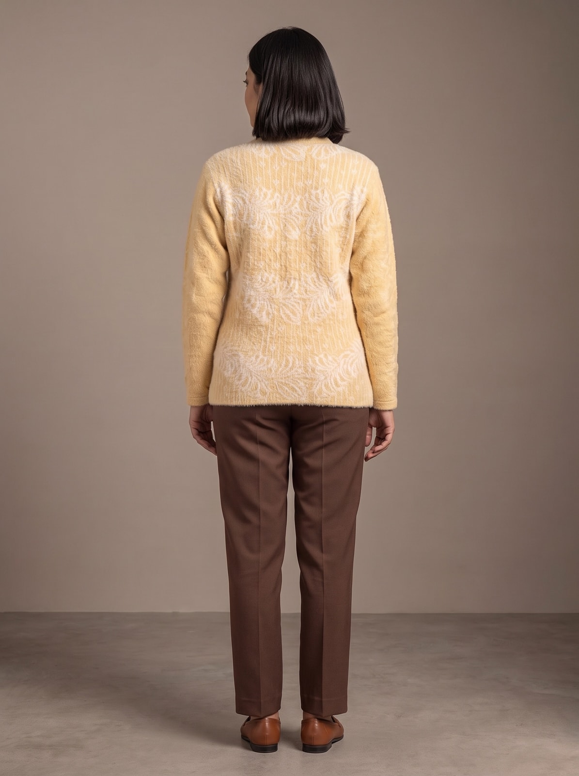 Peachmode Mustard Woolen Embroidered Cardigan - Image 4