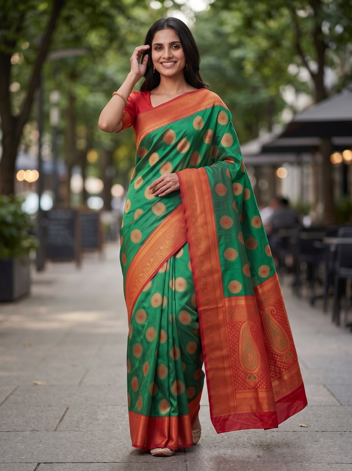 Peachmode Green Classima Pure Silk Woven Saree - Image 2