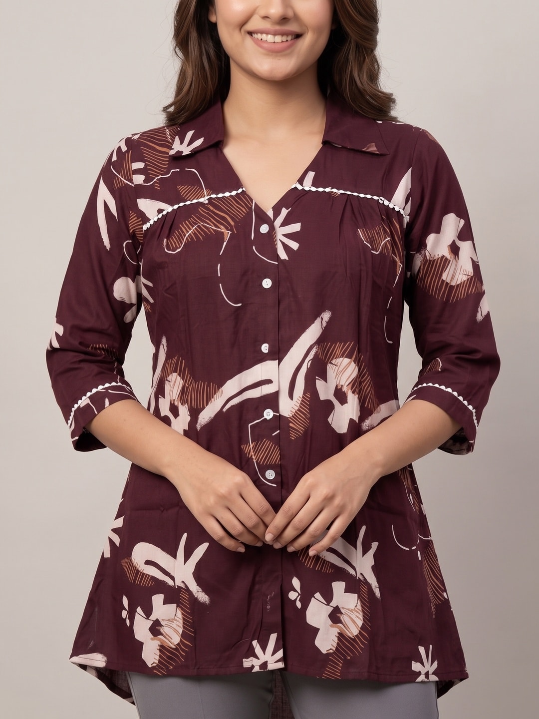 Peachmode Dark Maroon Rayon Abstract Printed Collared Shirt - Image 4