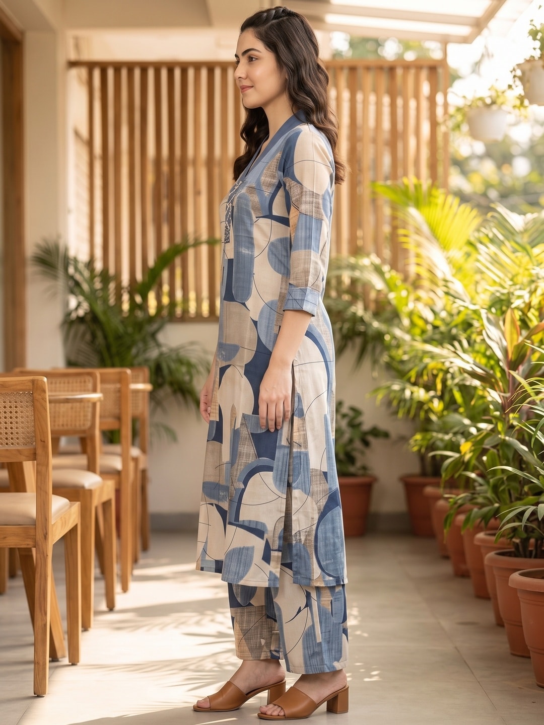 Peachmode Blue Rayon Abstract Printed Co-ord Set - Image 3