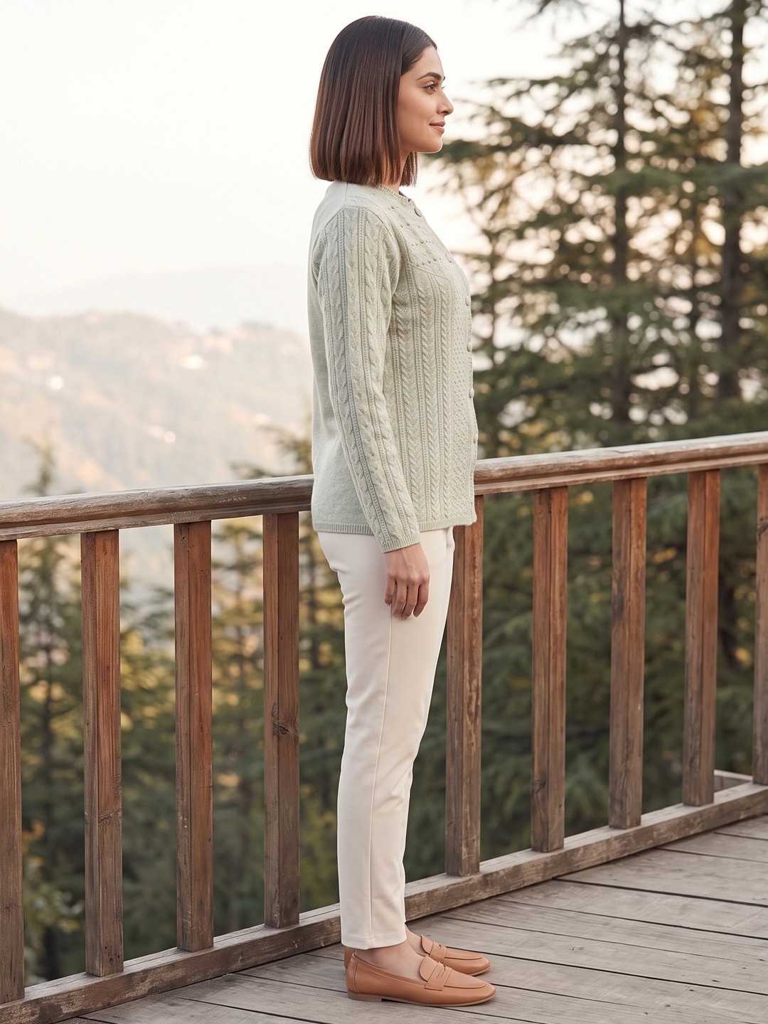 Peachmode Green Woolen Cardigan - Image 3