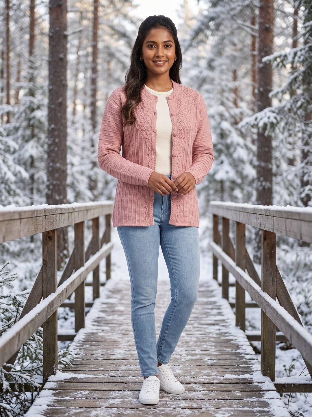 Peachmode Pink Woolen Cardigan - Image 2