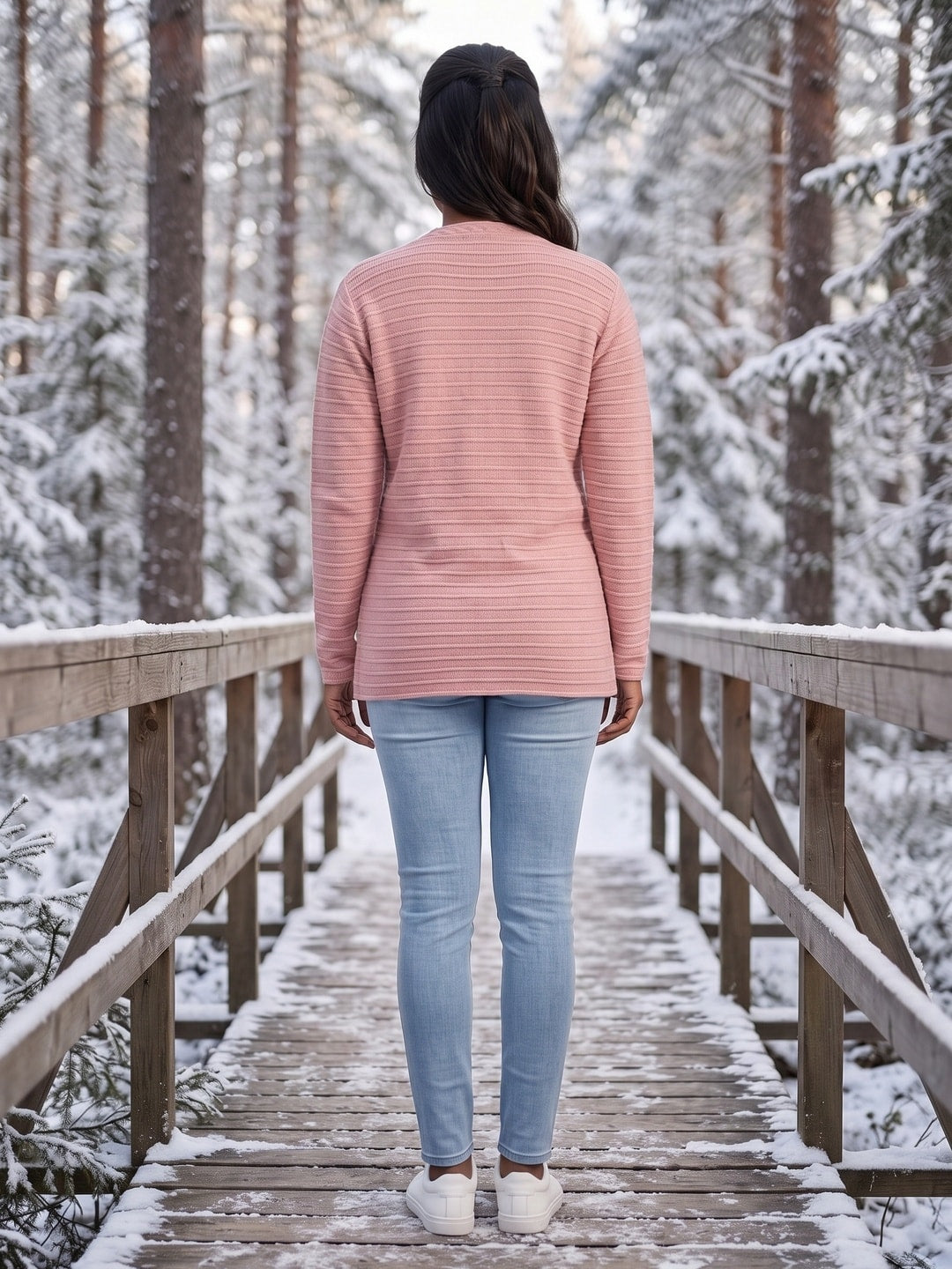Peachmode Pink Woolen Cardigan - Image 4