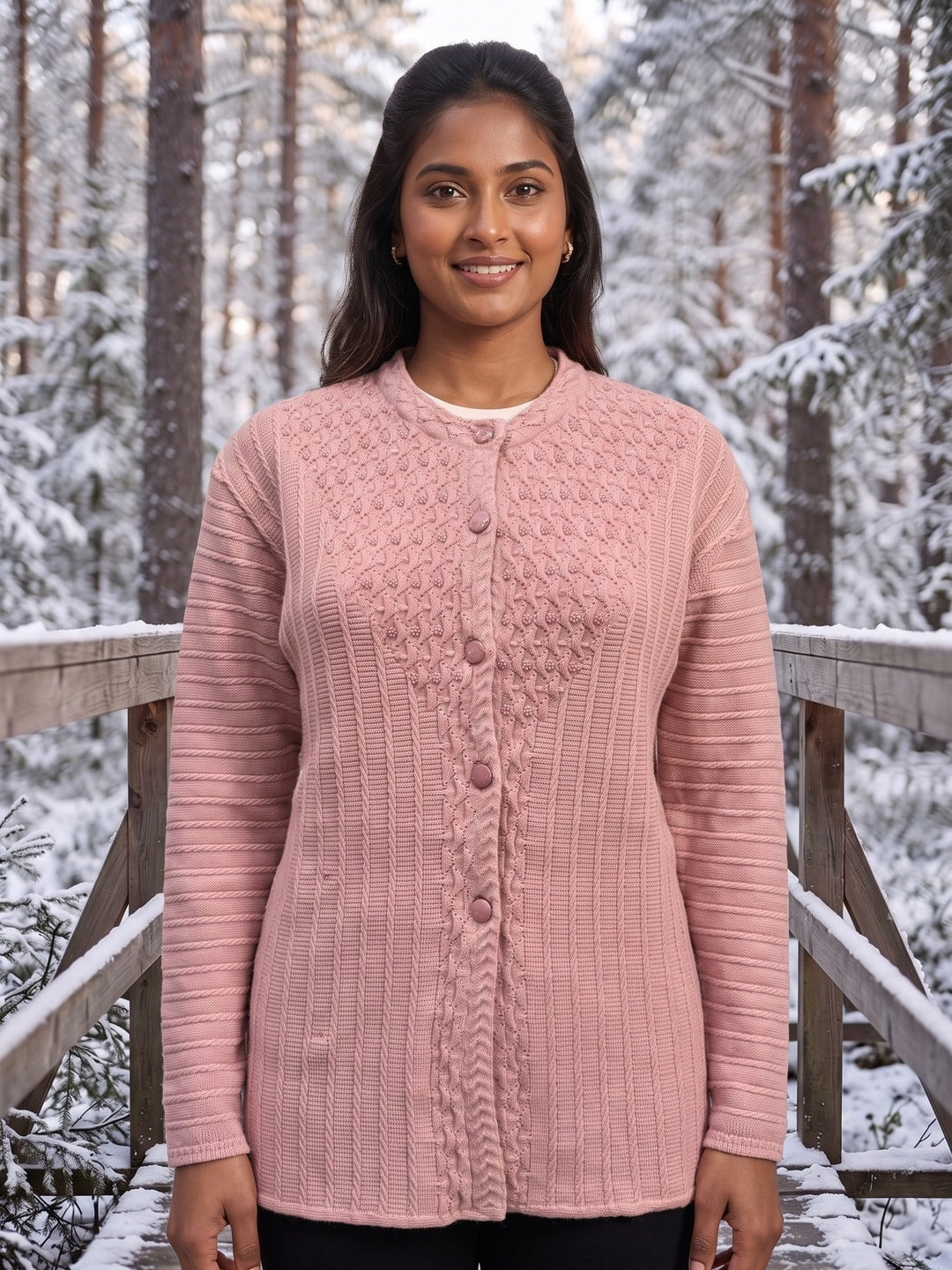 Peachmode Pink Woolen Cardigan - Image 5