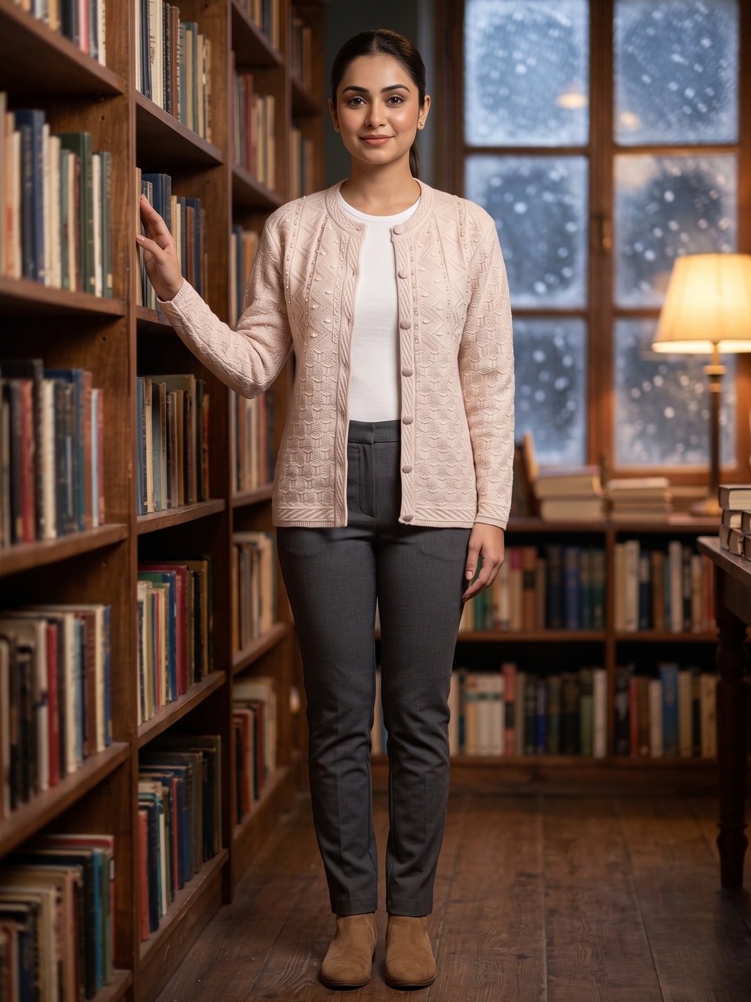 Peachmode Beige Woolen Cardigan - Image 2
