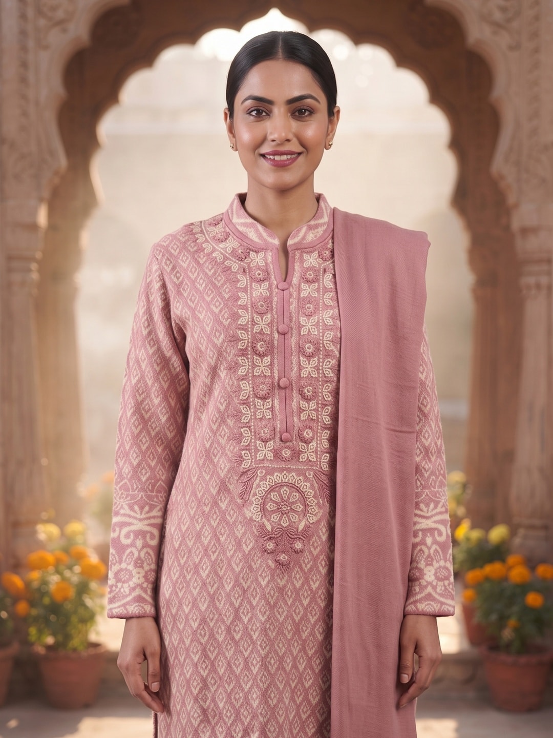 Peachmode Pink Woolen Salwar Suit - Image 5