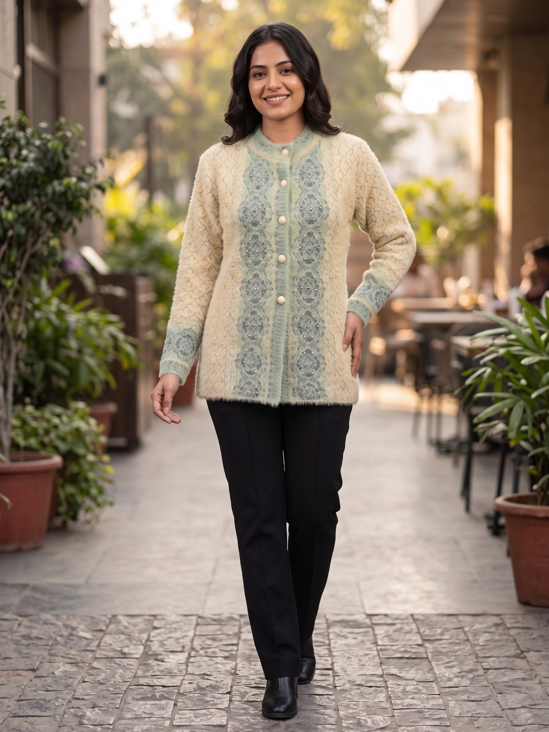Peachmode Beige Woolen Cardigan - Image 2