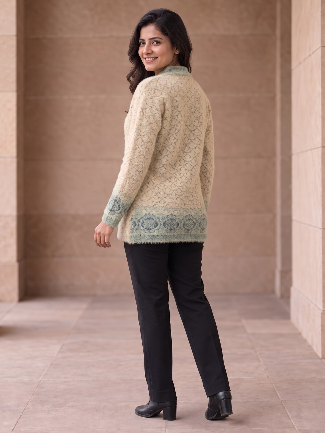 Peachmode Beige Woolen Cardigan - Image 4