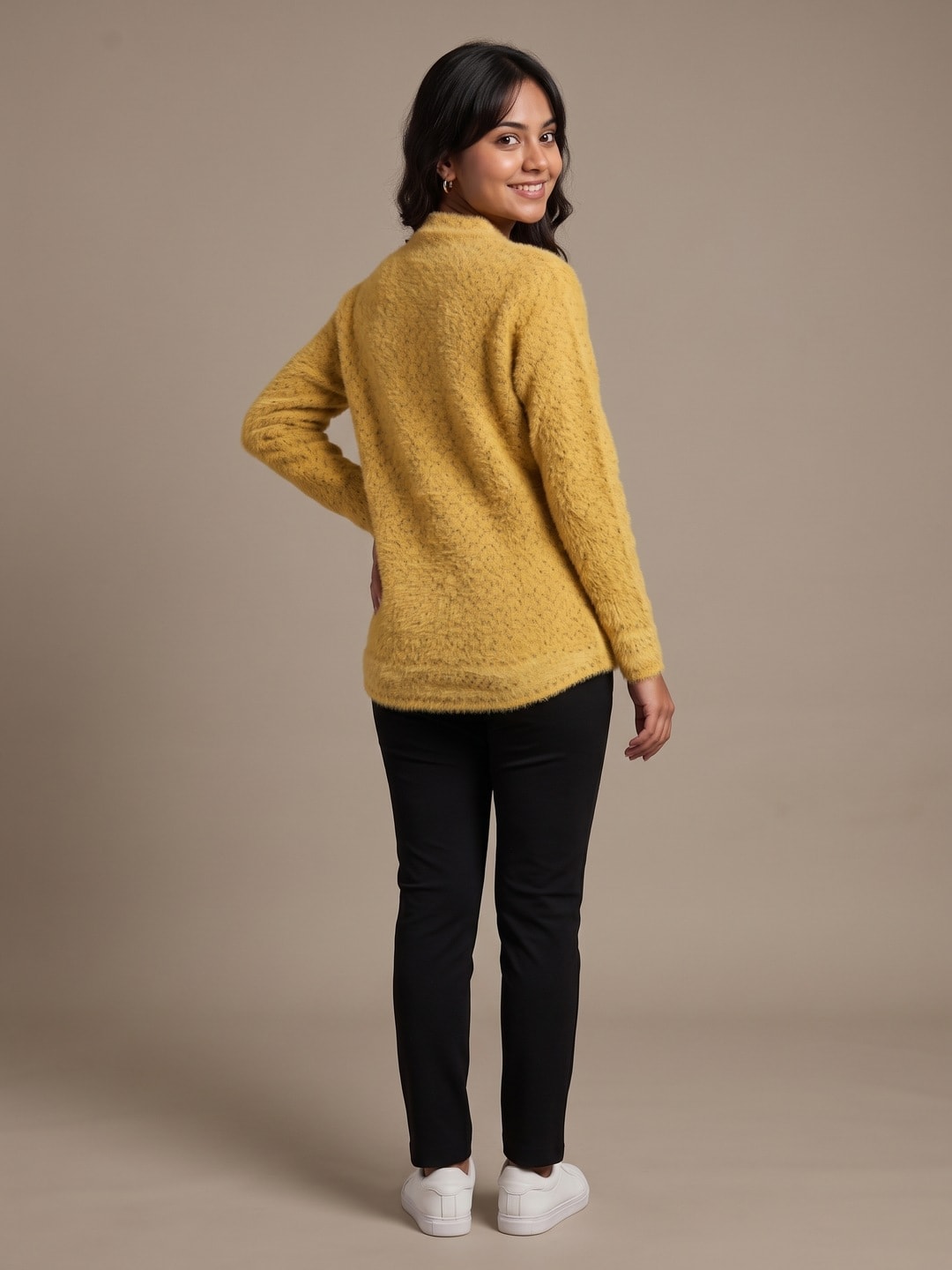 Peachmode Yellow Woolen Cardigan - Image 4