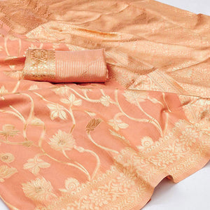 Peach Woven Jacquard Saree - Image 1