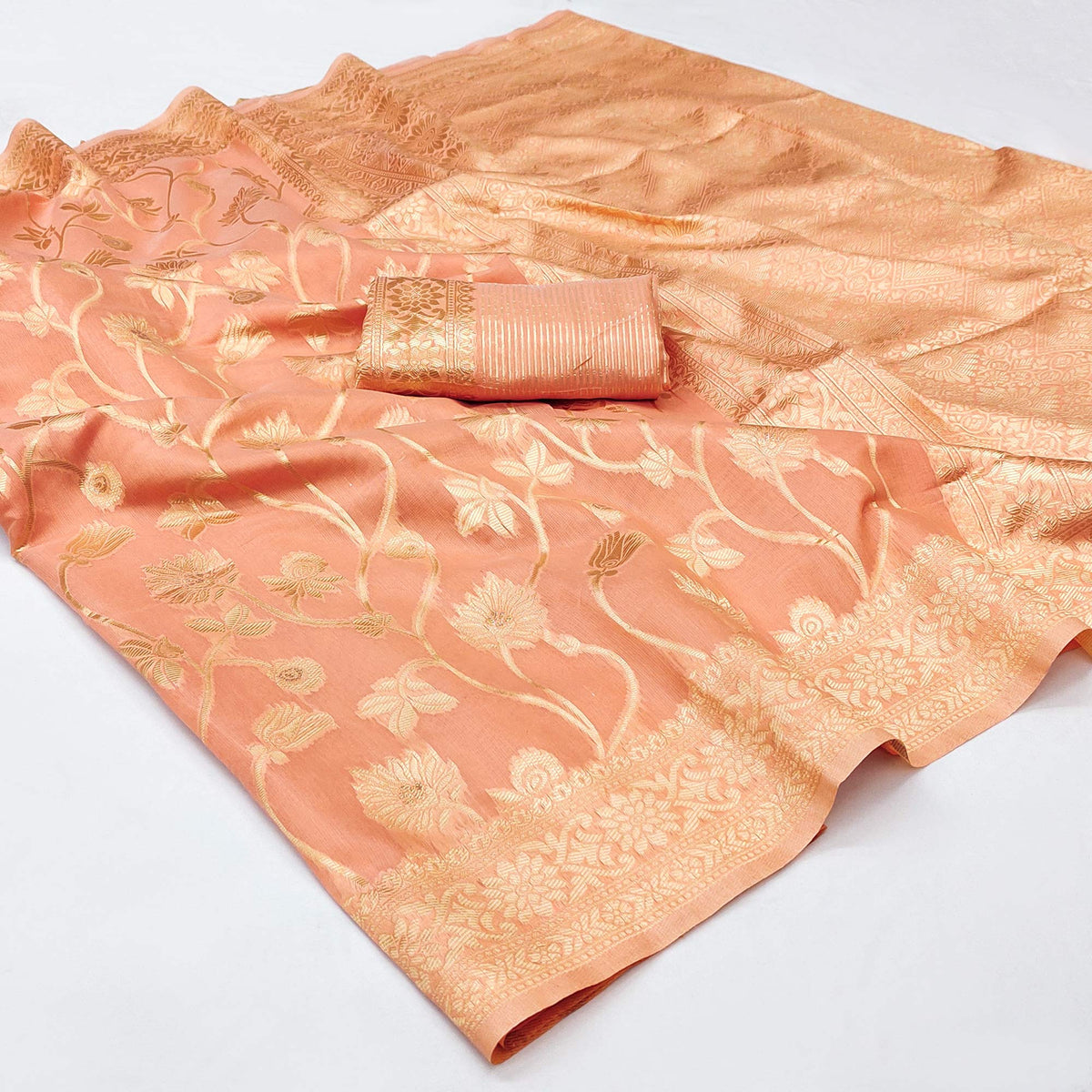Peach Woven Jacquard Saree - Image 3