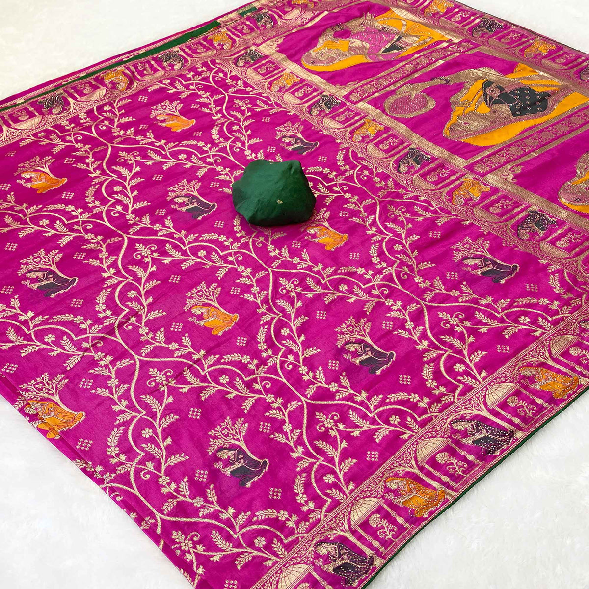 Elegant Pink Dola Silk Saree with Intricate Zari Weaving for Festive Occasions - Image 1