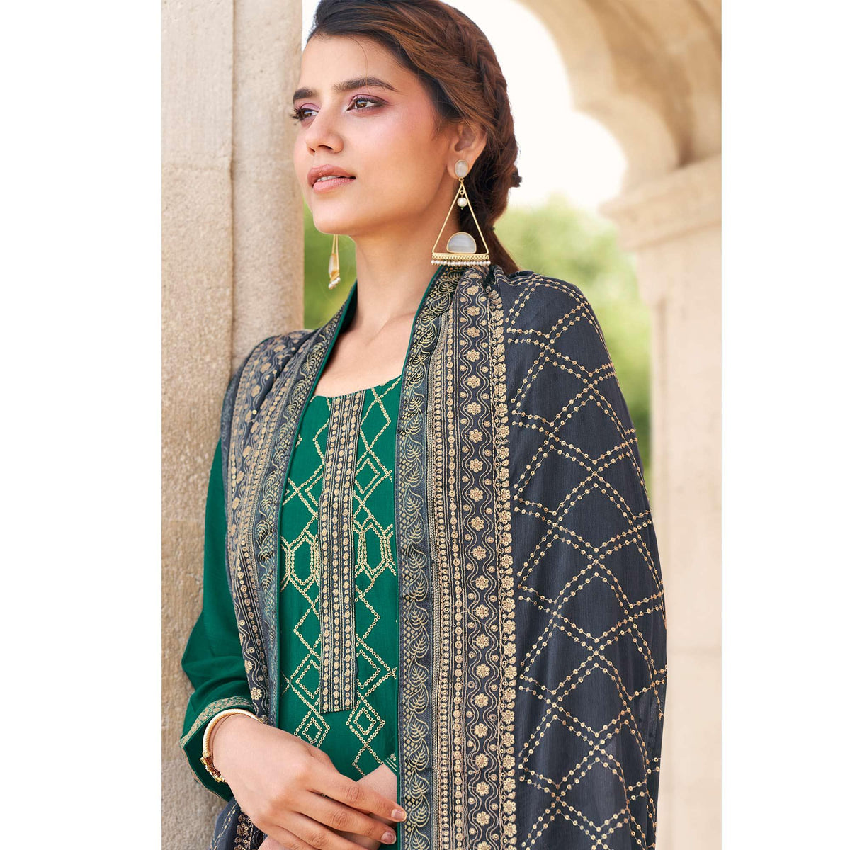 Green Partywear Embroidered Georgette Partywear Suit - Image 1