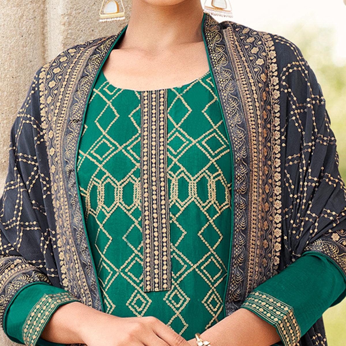 Green Partywear Embroidered Georgette Partywear Suit - Image 2