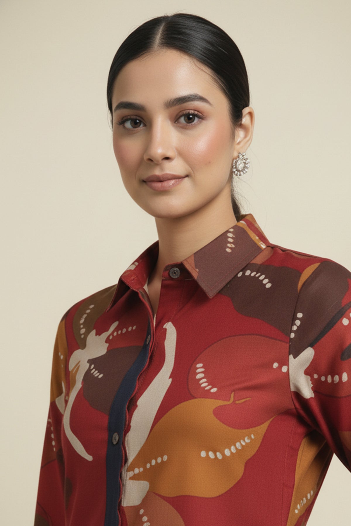 Red Stylish Floral Printed Viscose Shirt Top and Bottom Set for a Chic and Comfortable Look - Image 4