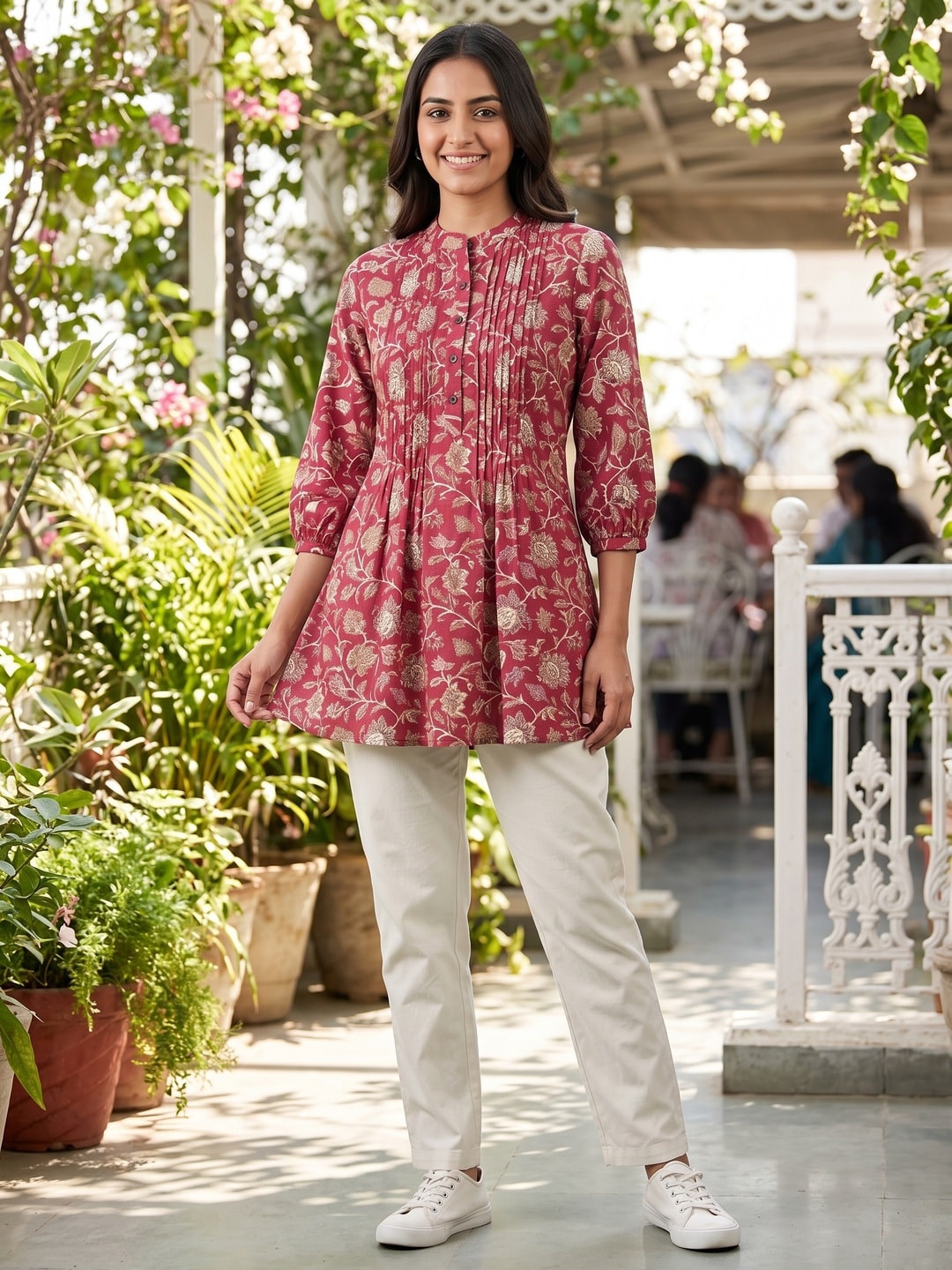 Soft Viscose Red Floral Printed A-Line Top for Comfortable Casual Wear - Image 2