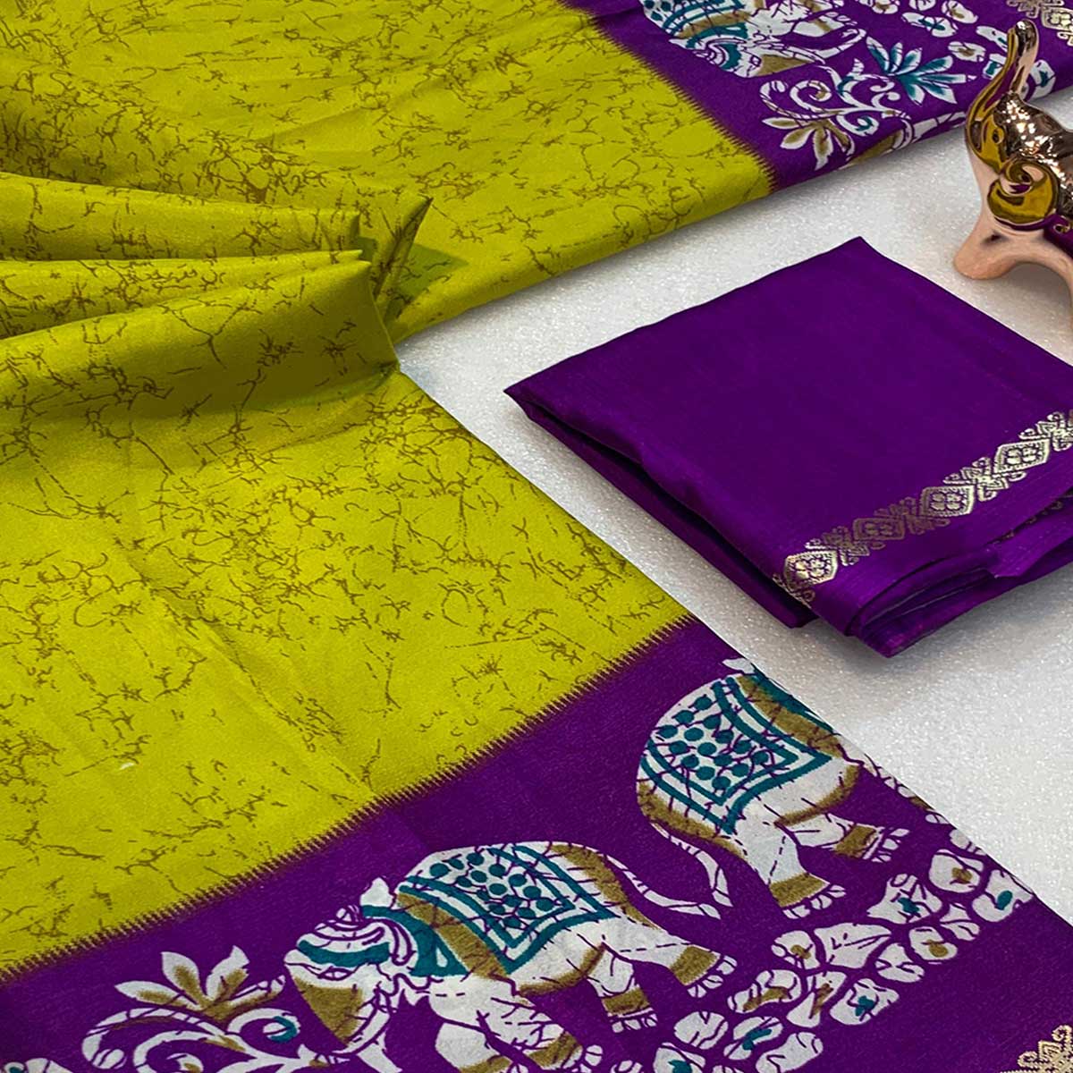 Yellow Dola Silk Saree With Abstract Patterns And Kalamkari Pallu Art - Image 1