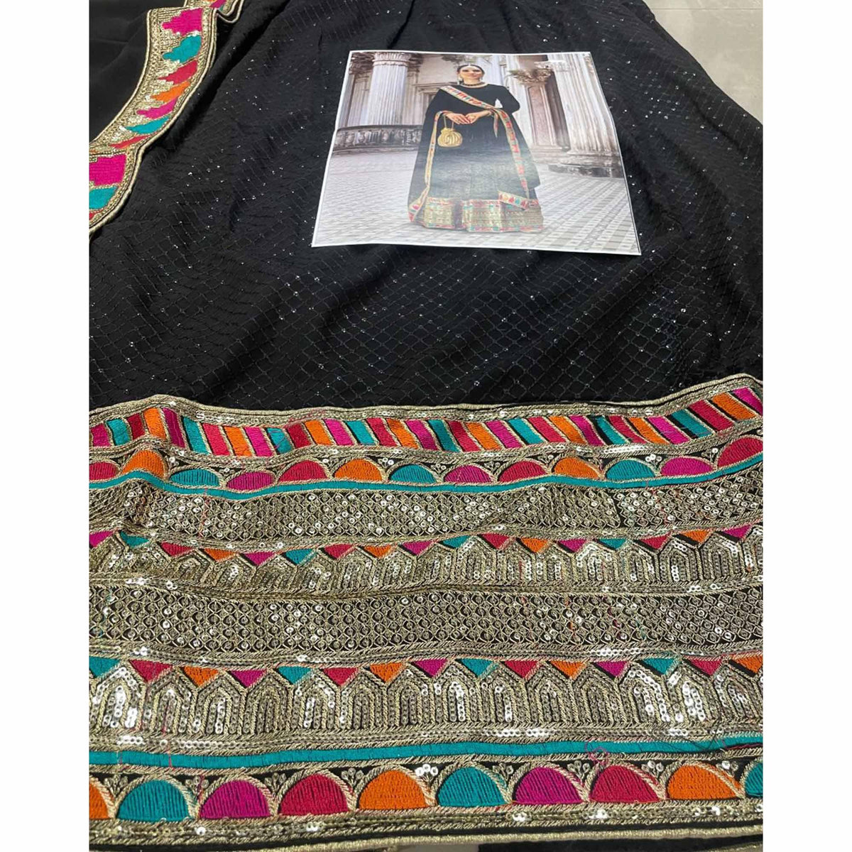 Black Sequins Embroidered Georgette Anarkali Suit - Image 4
