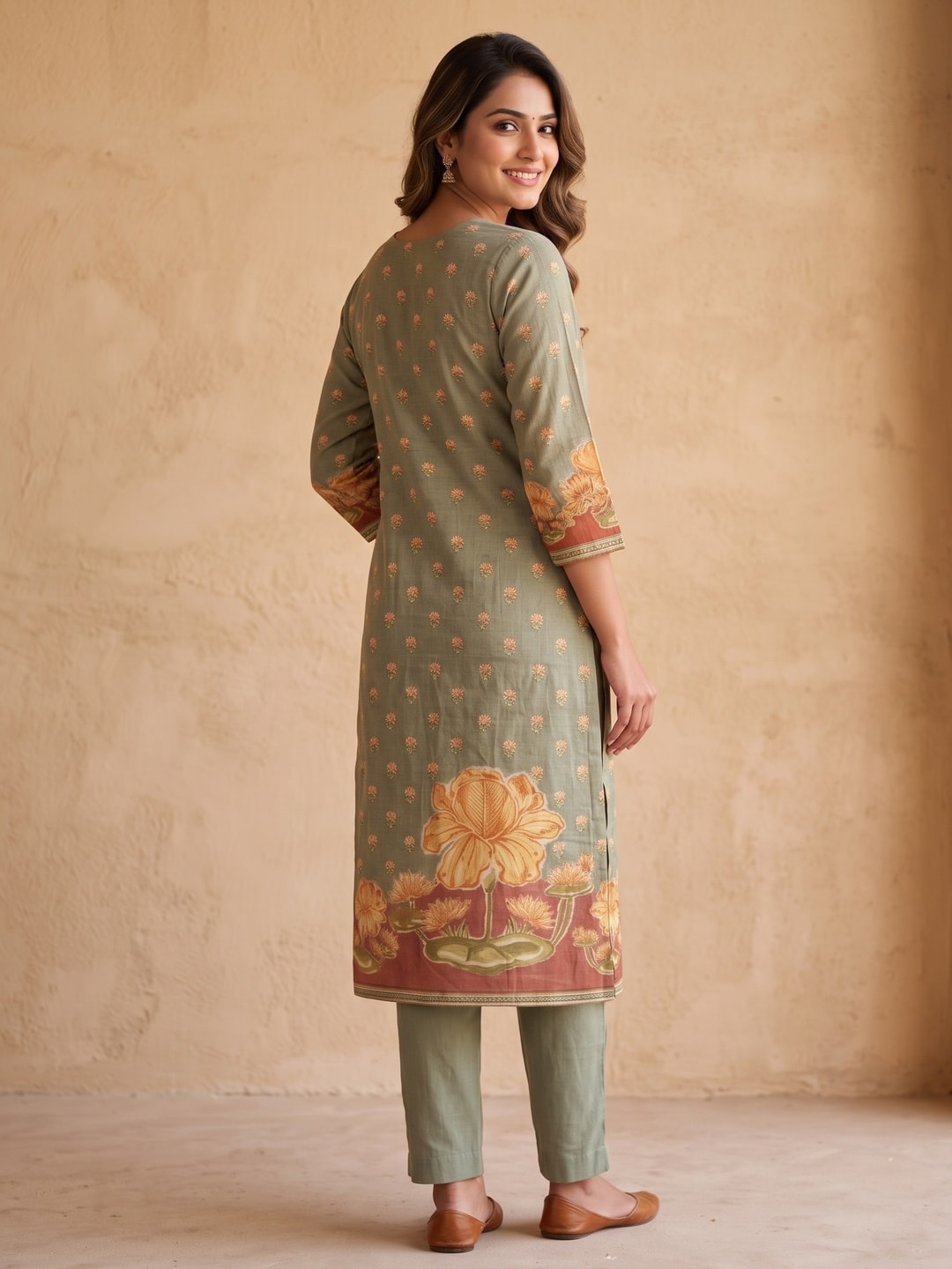 Peachmode Green Muslin Embroidered Yoke Salwar Suit - Image 4