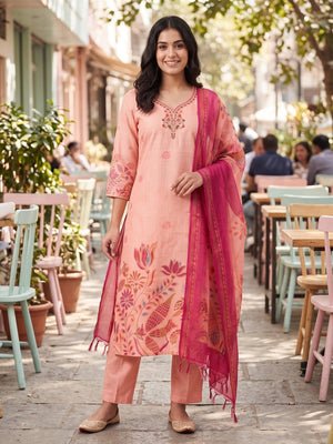 Peachmode Peach Cotton Linen Digital Print Salwar Suit - Image 2