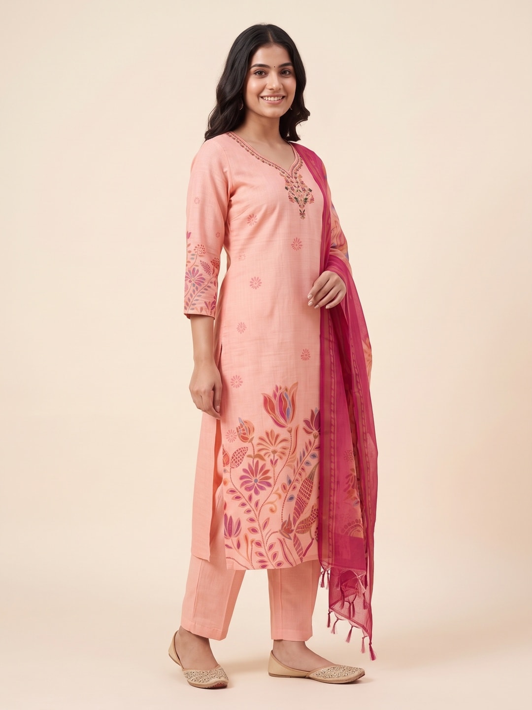 Peachmode Peach Cotton Linen Digital Print Salwar Suit - Image 3